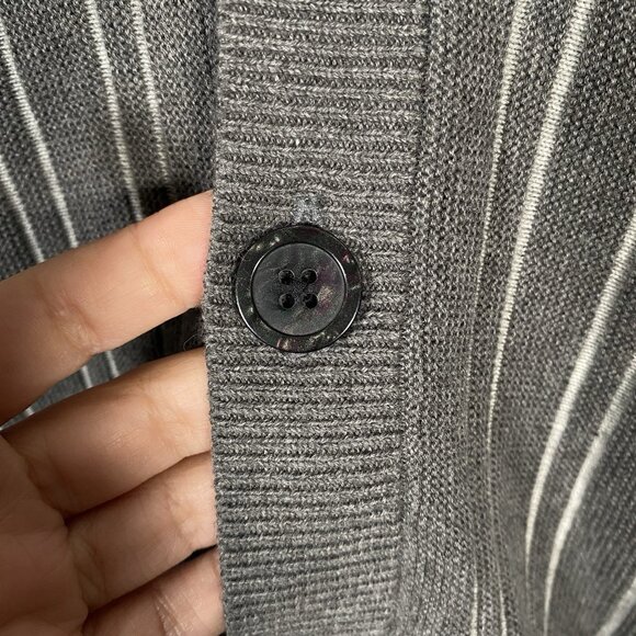 Alfani Cardigan Sweater Men’s XL Gray Striped V-Neck Button Up Grandpa Academia - Picture 3 of 13